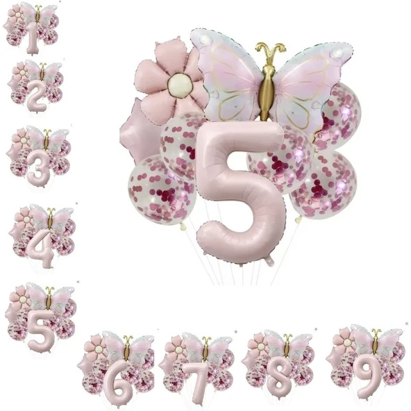 Parti Sürprizi Gold Kelebek Papatyalı 5 Yaş Folyo Balon Set ürün görseli 1