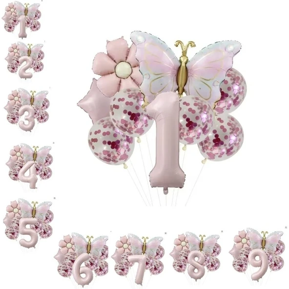 Parti Sürprizi Gold Kelebek Papatyalı 1 Yaş Folyo Balon Set ürün görseli 1