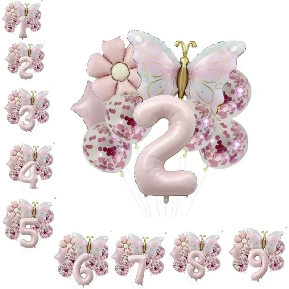 Parti Sürprizi Gold Kelebek Papatyalı 2 Yaş Folyo Balon Set ürün görseli 1
