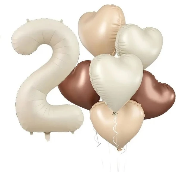 Parti Sürprizi Retro Krem 2 Yaş Kalpli Folyo Balon Set ürün görseli 1