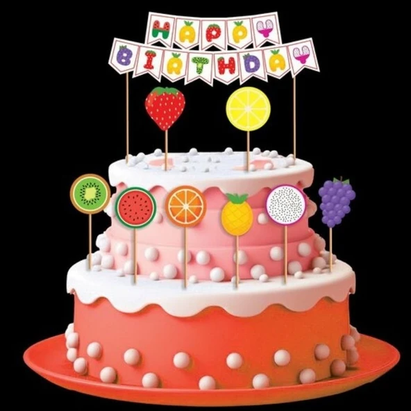 Parti Sürprizi Meyveler Teması Happy Birthday Kürdanlı Set ürün görseli 1