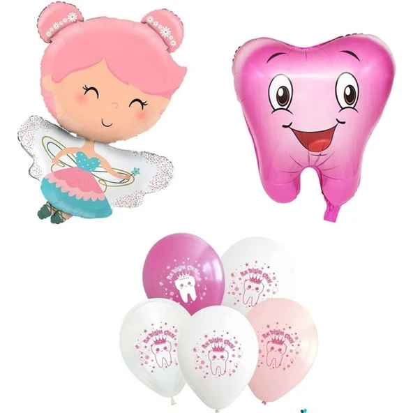 Parti Sürprizi Ilk Dişim Çıktı Diş Perisi Pembe Folyo Balon Set ürün görseli 1