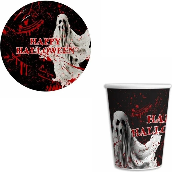 Parti Sürprizi Halloween cadılar bayramı 8 li tabak bardak set ürün görseli 1