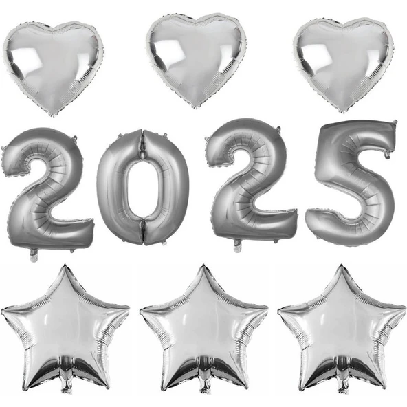 Parti Sürprizi Yılbaşı Partisi Gümüş 2025 Folyo Balon Set ürün görseli 1