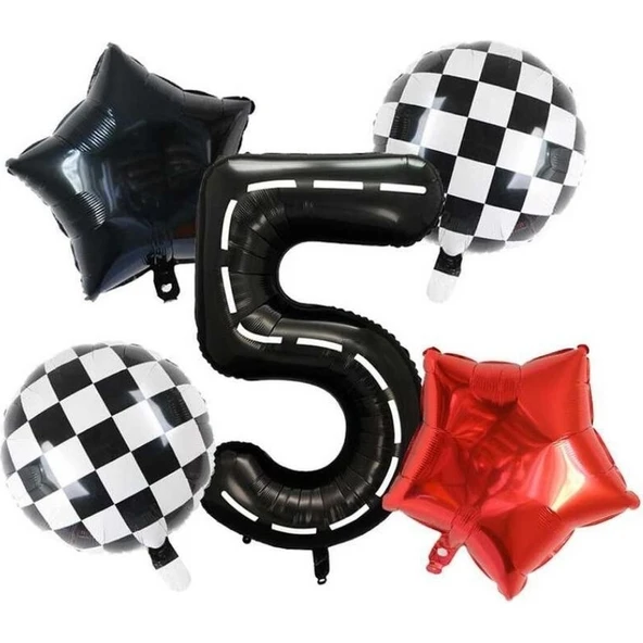 Parti Sürprizi Siyah Yarış Pisti Damalı 5 Yaş Folyo Balon Set ürün görseli 1
