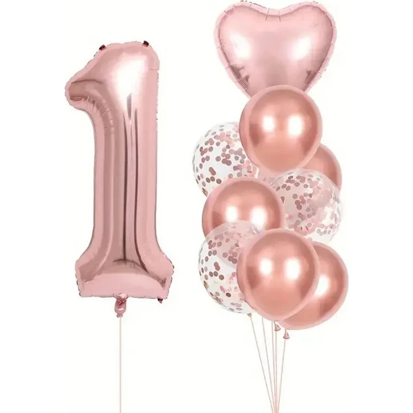 Parti Sürprizi Rose Gold Kalpli 1 Yaş Folyo Balon Set ürün görseli 1