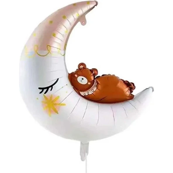Parti Sürprizi Sevimli Ayıcıklı Ay Şekilli Folyo Balon 1 Adet ürün görseli 1