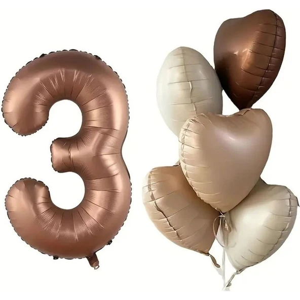 Parti Sürprizi Çikolata Karamel Kalpli 3 Yaş Folyo Balon Set ürün görseli 1
