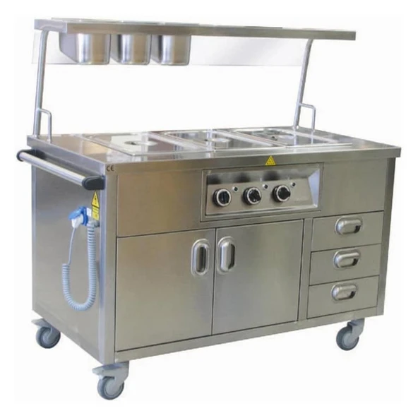 Öztiryakiler 7854.13785.10 Ohbe 13070 Bain Marie Elektrikli Hareketli Servis Raflı, Çekmeceli, 3 Gn 1/1, 130x70 Cm ürün görseli 1