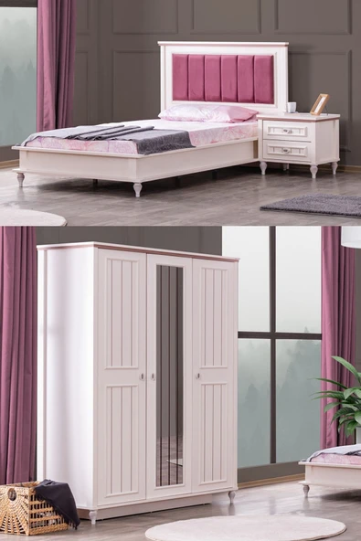 Ezgi Lüx Genç Odası - 3 Kapılı Dolap, Karyola, Komodin ürün görseli 1