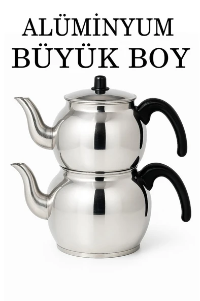 Alüminyum Küre Çaydanlık Büyük Boy Siyah Kulp ürün görseli 1