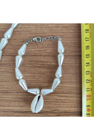 Doğal Deniz Kabuğu (Cowrie) ve İnci Görünümlü Boncuk Bileklik - **Çeşitli Ürünler İçin Mağzamızı Zi ürün görseli 1