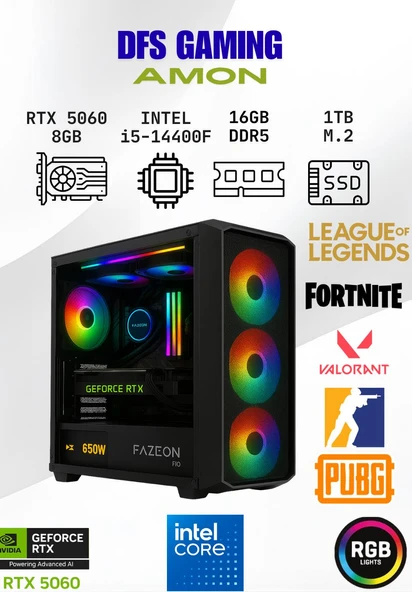 DFS Gaming AMON INTEL i5 14400F-H610M-RTX 5060-16GB DDR5 RAM-1TB M.2 SSD-OYUNCU BİLGİSAYARI ürün görseli 1