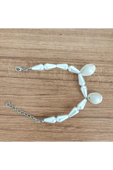 Doğal Deniz Kabuğu (Cowrie) ve İnci Görünümlü Boncuk Bileklik (Hediyelik Paket olarak Kargolanır.) ürün görseli 1