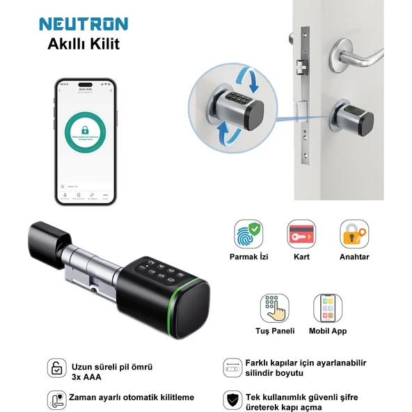 NEUTRON NTL-SC-02FKPB AKILLI KAPI KİLİDİ SİYAH - Resim 4