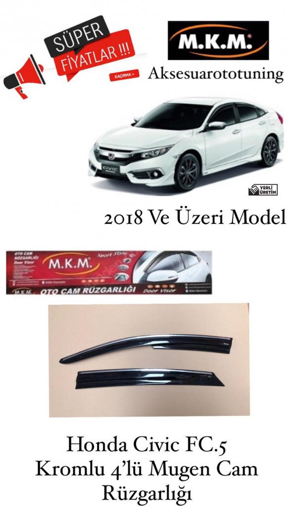 HONDA CIVIC FC.5 KROMLU 2018 VE ÜZERİ 4LÜ CAM RÜZGARLIĞI ürün görseli 1