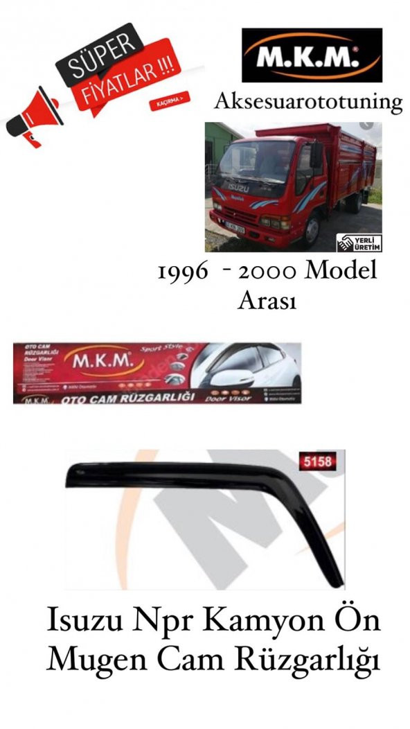 ISUZU NPR KAMYON 1996-2000 MODEL ON MUGEN CAM RÜZGARLIĞI ürün görseli 1
