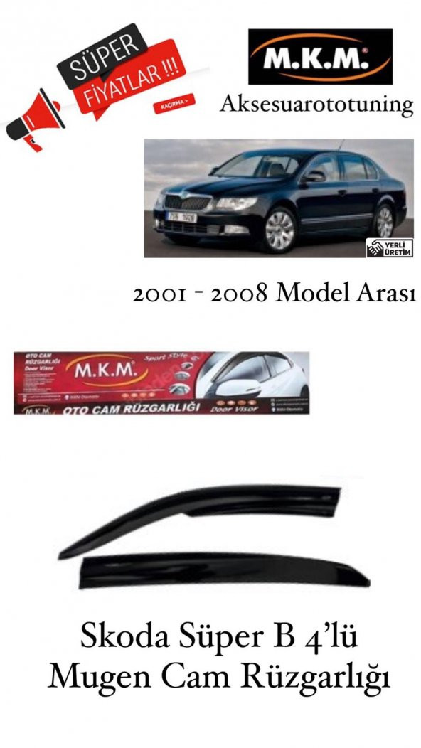 SKODA SÜPER B 2001-2008 MODEL 4LÜ MUGEN CAM RÜZGARLIĞI ürün görseli 1