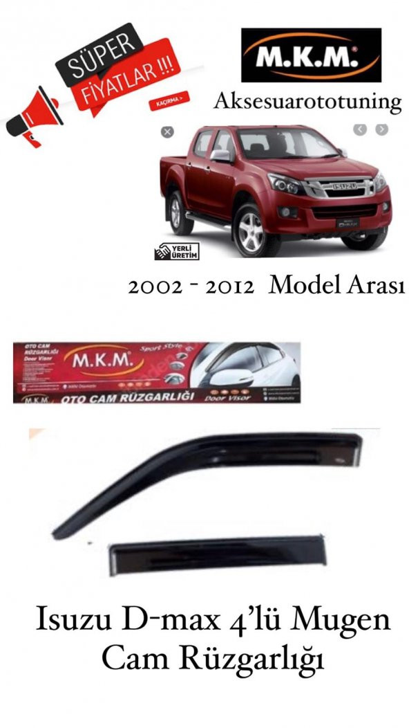 ISUZU D-MAX 2002-2012 MODEL 4LÜ MUGEN CAM RÜZGARLIĞI ürün görseli 1