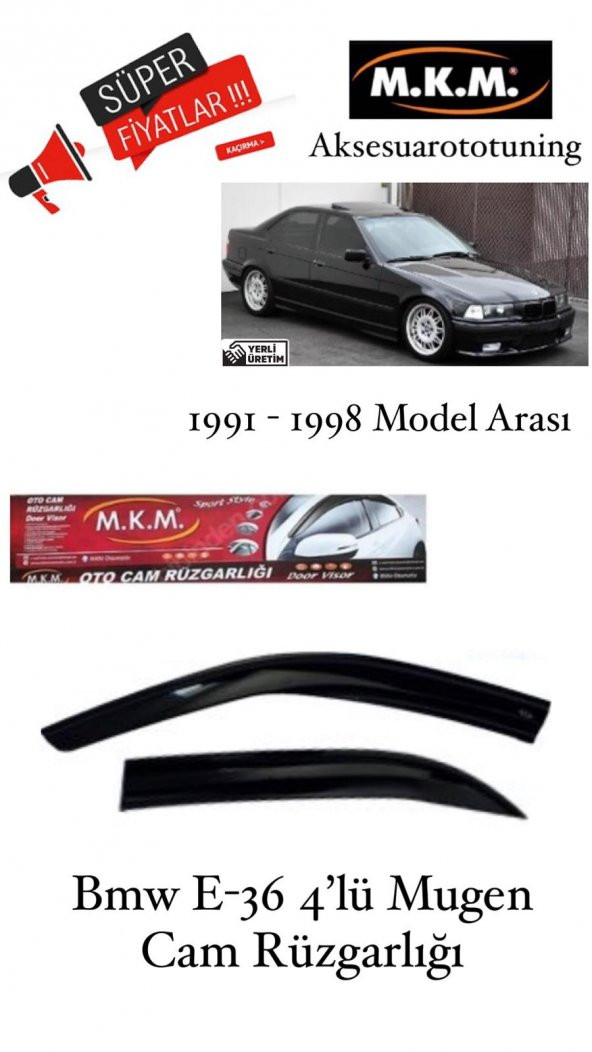 BMW E-36 1991-1998 MODEL 4LÜ MUGEN CAM RÜZGARLIĞI ürün görseli 1