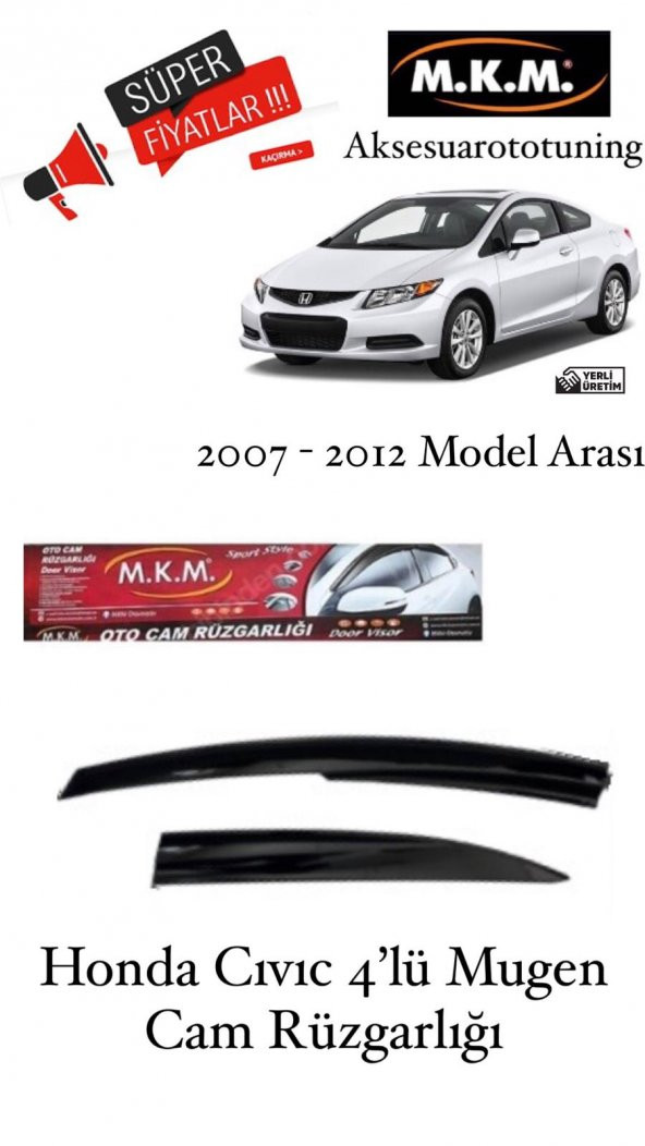 HONDA CIVIC 2007-2012 MODEL 4LÜ MUGEN CAM RÜZGARLIĞI ürün görseli 1