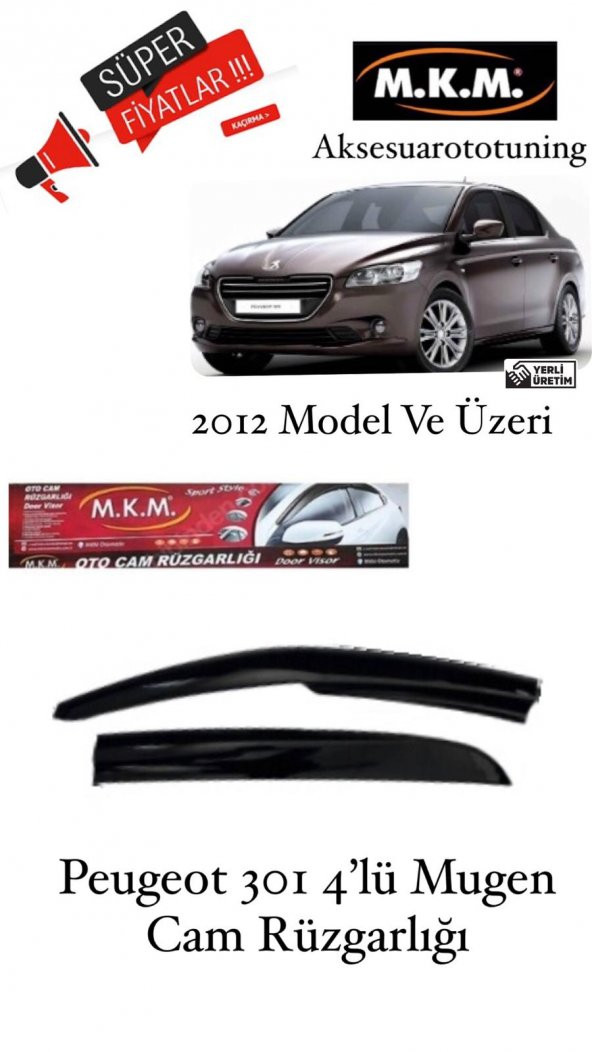PEUGEOT 301 2012 VE ÜZERİ MODEL 4LÜ MUGEN CAM RÜZGARLIĞI ürün görseli 1