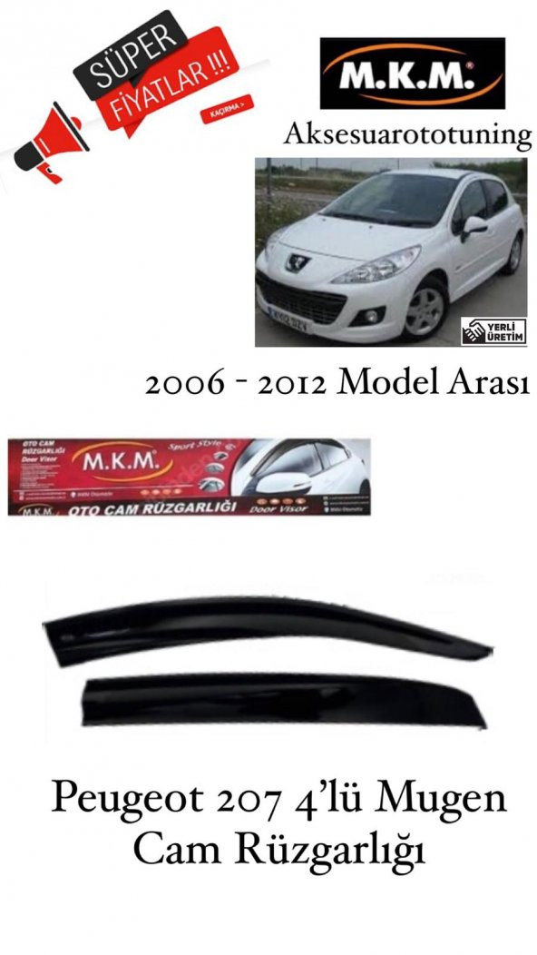 PEUGEOT 207 2006-2012 MODEL 4LÜ MUGEN CAM RÜZGARLIĞI ürün görseli 1