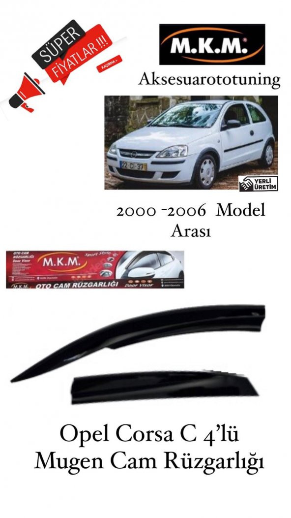 OPEL CORSA C 2000-2006 MODEL 4LÜ MUGEN CAM RÜZGARLIĞI ürün görseli 1