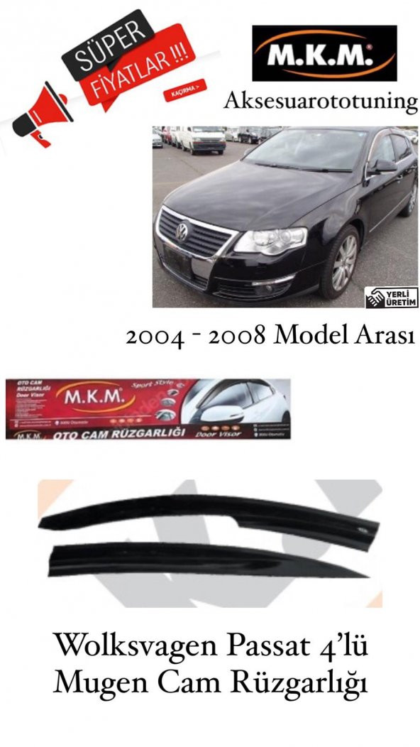 WOLKSVAGEN PASSAT 2004- 2008 MODEL 4LÜ MUGEN CAM RÜZGARLIĞI ürün görseli 1
