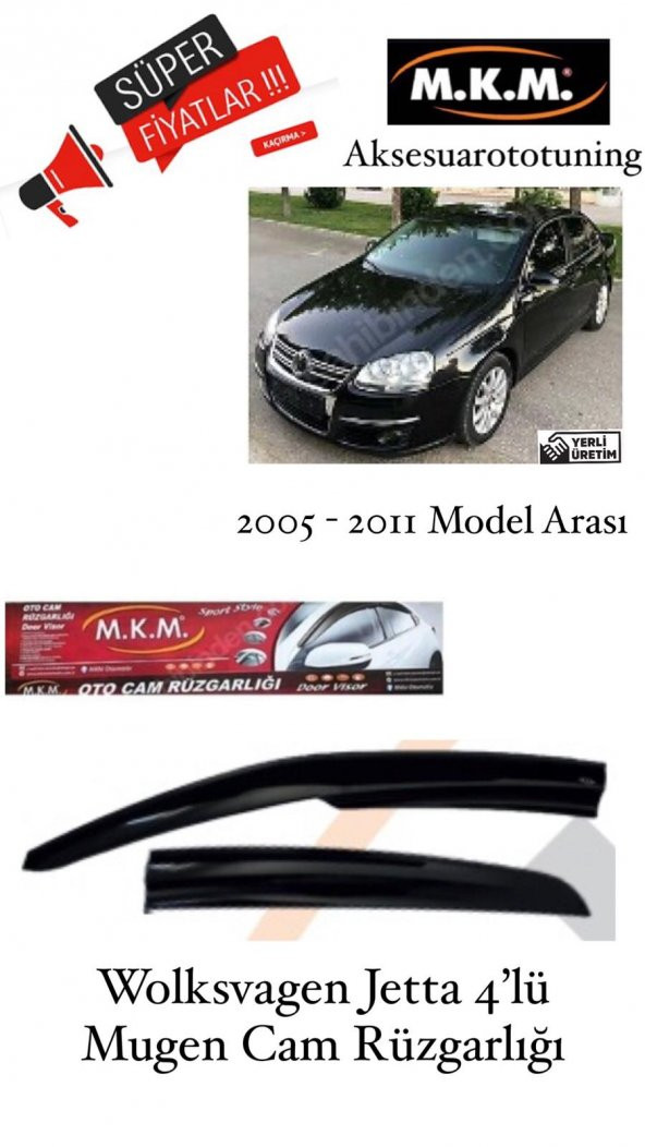 WOLKSVAGEN JETTA 2005 - 2011 MODEL 4LÜ MUGEN CAM RÜZGARLIĞI ürün görseli 1