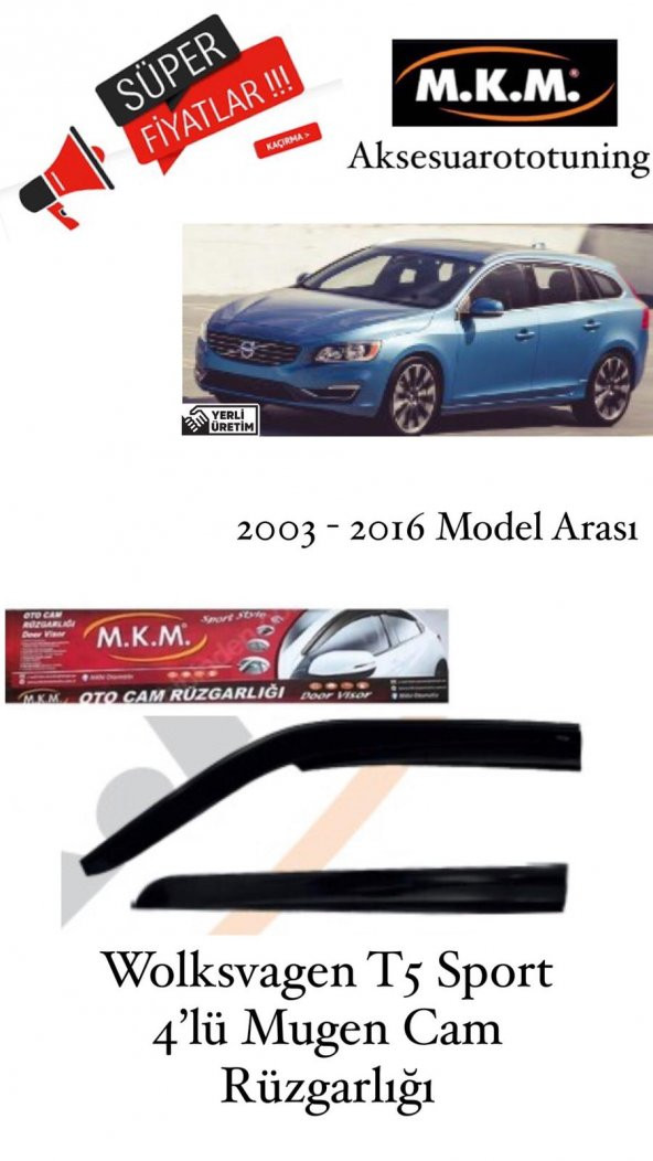 WOLKSVAGEN T5 SPORT 2003 - 2016 MODEL 4LÜ MUGEN CAM RÜZGARLIĞI ürün görseli 1
