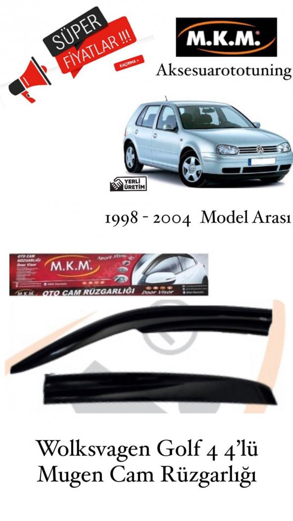 WOLKSVAGEN GOLF 4 1998 - 2004 MODEL 4LÜ MUGEN CAM RÜZGARLIĞI ürün görseli 1