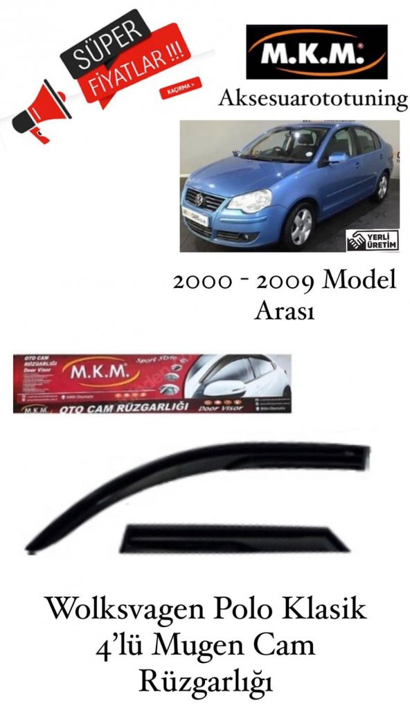 WOLKSVAGEN POLO KLASİK 2000 - 2009 MODEL 4LÜ MUGEN CAM RÜZGARLIĞ ürün görseli 1