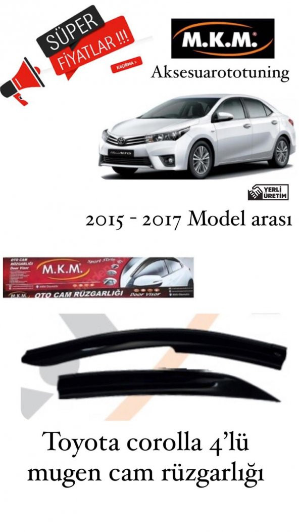 TOYOTA COROLLA 2015 - 2017 MODEL ARASI 4LÜ MUGEN CAM RÜZGARLIĞI ürün görseli 1