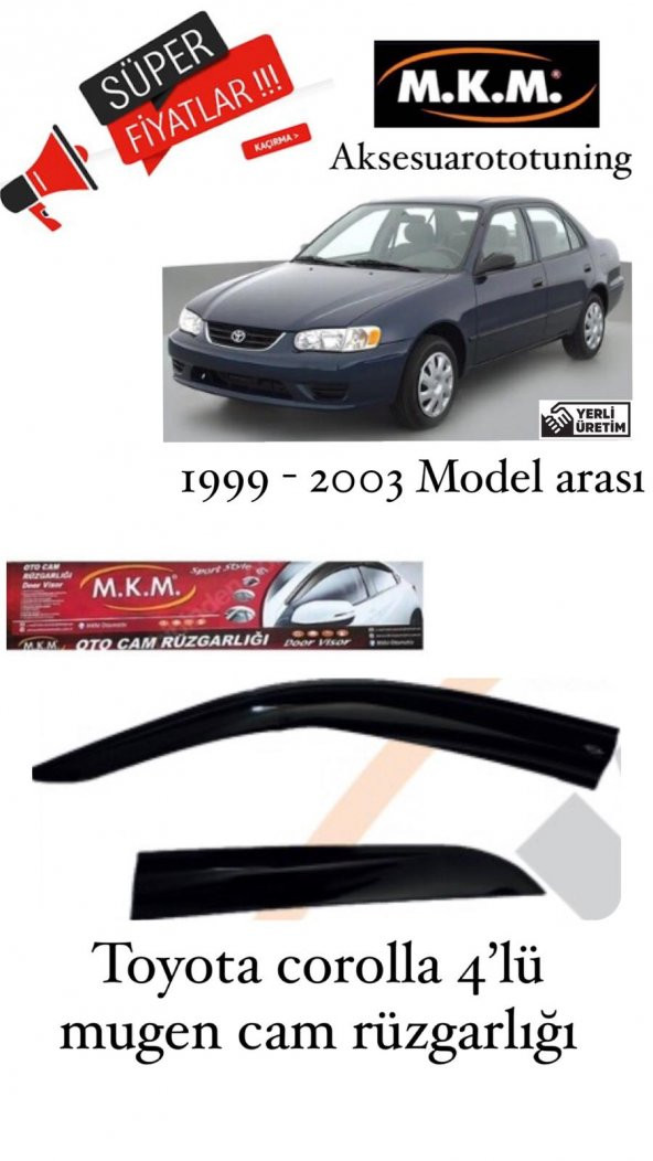 TOYOTA COROLLA 1999-2003 MODEL ARASI 4LÜ MUGEN CAM RÜZGARLIĞI ürün görseli 1
