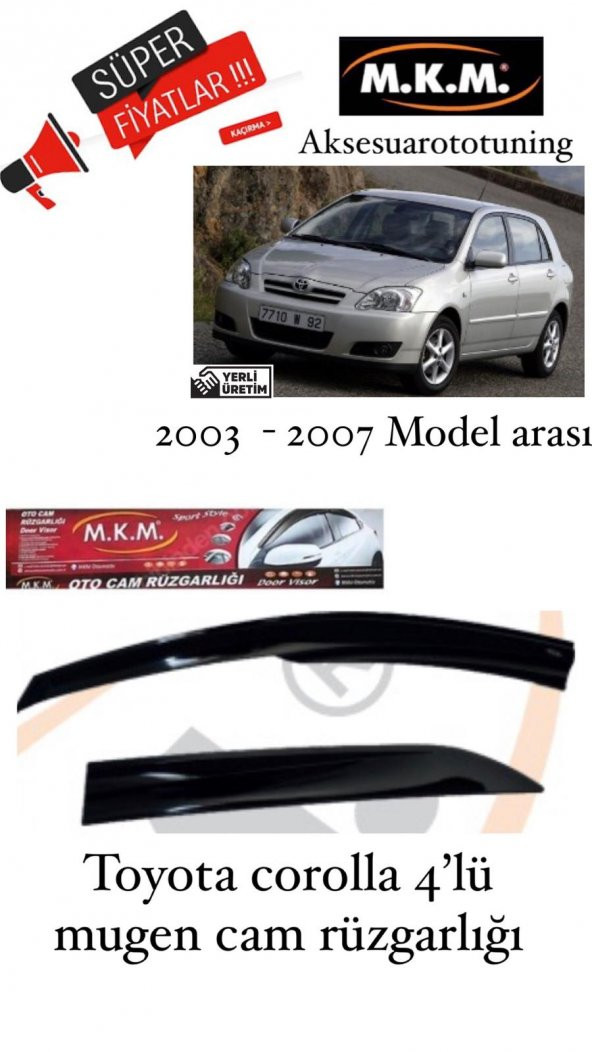 TOYOTA COROLLA 2003-2007 MODEL ARASI 4LÜ MUGEN CAM RÜZGARLIĞI ürün görseli 1