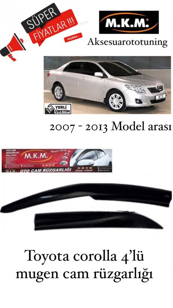 TOYOTA COROLLA 2007-2013 MODEL ARASI 4LÜ MUGEN CAM RÜZGARLIĞI ürün görseli 1