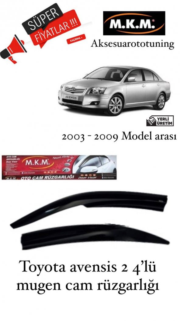 TOYOTA AVENSİS 2 2003-2009 MODEL ARASI 4LÜ MUGEN CAM RÜZGARLIĞI ürün görseli 1