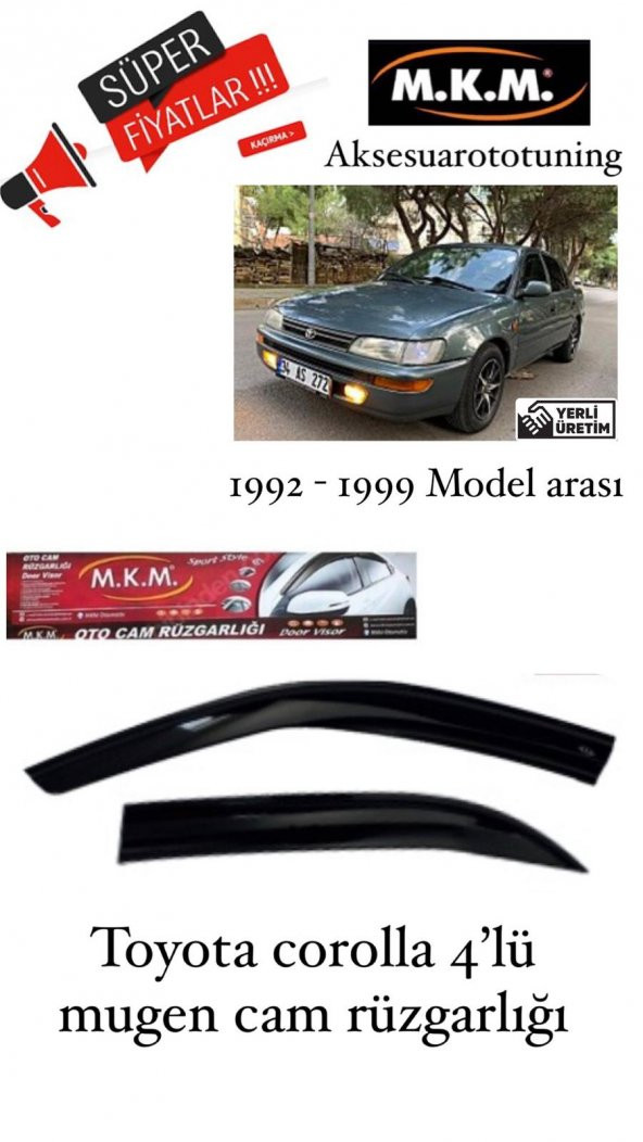 TOYOTA COROLLA 1992-1999 MODEL ARASI 4LÜ MUGEN CAM RÜZGARLIĞI ürün görseli 1