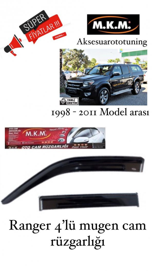RANGER 1998 - 2011 MODEL ARASI 4LÜ MUGEN CAM RÜZGARLIGI ürün görseli 1