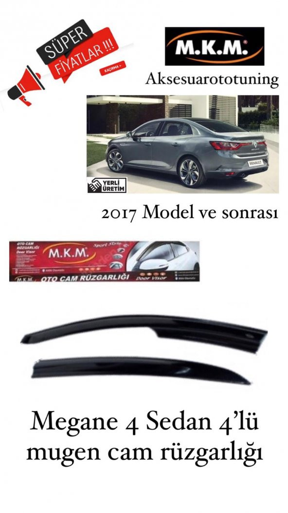 MEGANE 4 SEDAN 2017 VE ÜZERİ 4LÜ MUGEN CAM RÜZGARLIGI ürün görseli 1