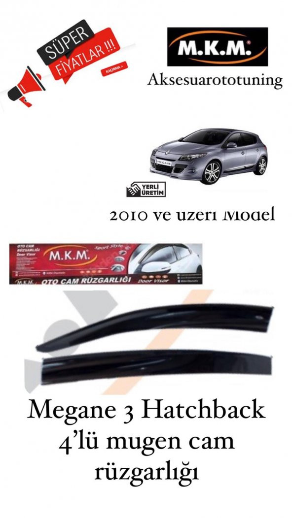 MEGANE 3 HB 2010 VE ÜZERİ MODEL ARASI 4LÜ MUGEN CAM RÜZGARLIGI ürün görseli 1