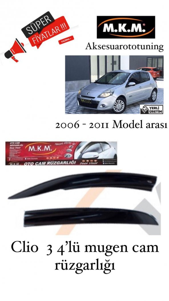 CLİO 3 2006 - 2011 MODEL ARASI 4LÜ MUGEN CAM RÜZGARLIGI ürün görseli 1