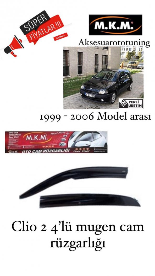 CLİO 2 1999-2006 MODEL ARASI 4LÜ MUGEN CAM RÜZGARLIGI ürün görseli 1