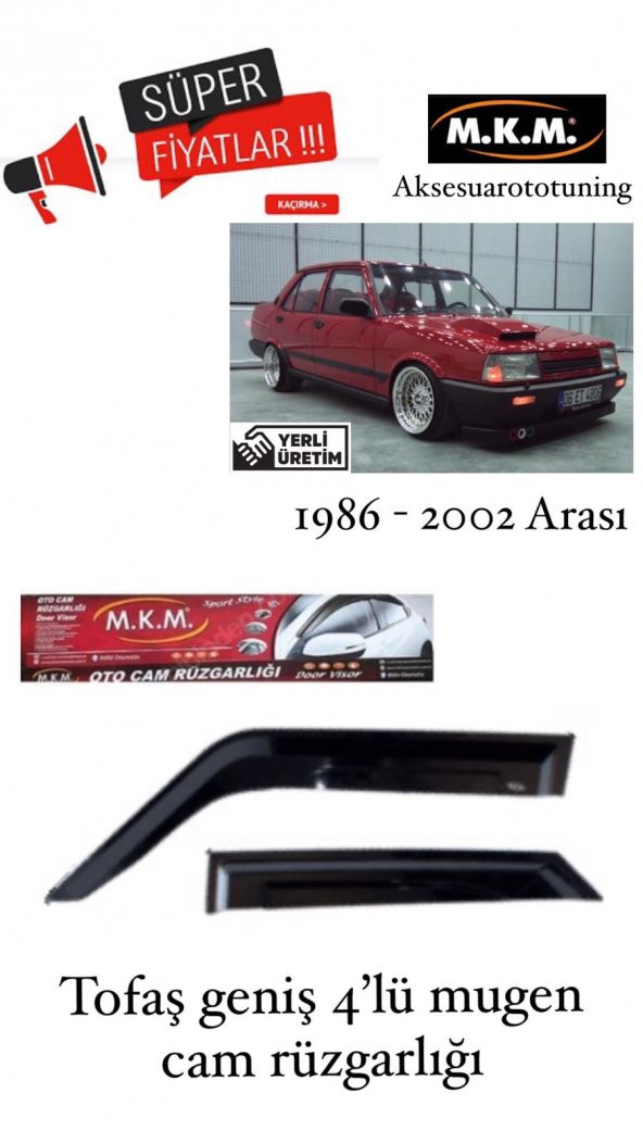 TOFAŞ GENİŞ 1986 - 2002 4LÜ MUGEN CAM RÜZGARLIĞI ürün görseli 1
