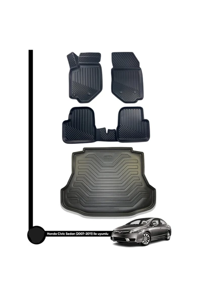 Leader Honda Civic Fd6 3d Havuzlu Paspas 2007-2012+bagaj Havuzu 3d Ikili Set ürün görseli 1