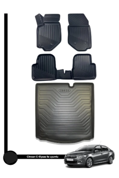 Gold Oto Aksesuar Citroen C-elysee 2012-2018 Arası Birebir Uyumlu 3d Paspas + Bagaj Havuzu Ikili Set ürün görseli 1
