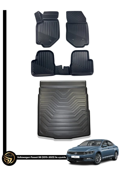 Black Gold Volkswagen Passat B8 2015-2023 3D Havuzlu Paspas + Bagaj Havuzu İkili SET ürün görseli 1