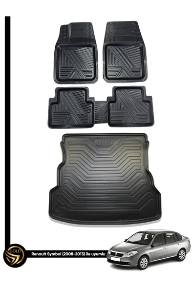 Black Gold Renault Symbol 2008-2013 3D Zebra Oto Paspas Ve Araca Özel Kauçuk Bagaj Havuzu Seti ürün görseli 1