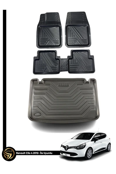 Black Gold Renault Clio 4 3D Zebra Oto Paspas Ve Araca Özel Kauçuk Bagaj Havuzu Seti ürün görseli 1
